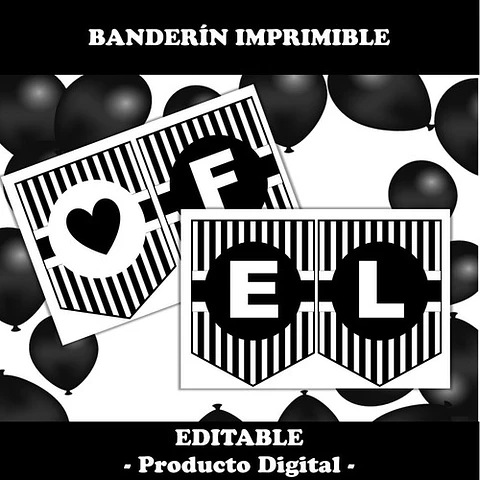 Kit Imprimible Banderín Feliz Cumpleaños Negro Y Blanco