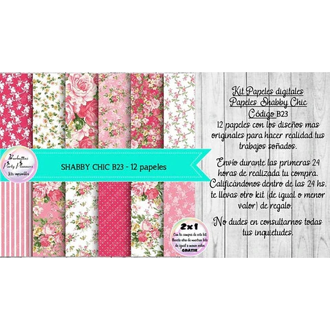 Papeles Digitales Shabby Chic Rosa Y Fucsia B23