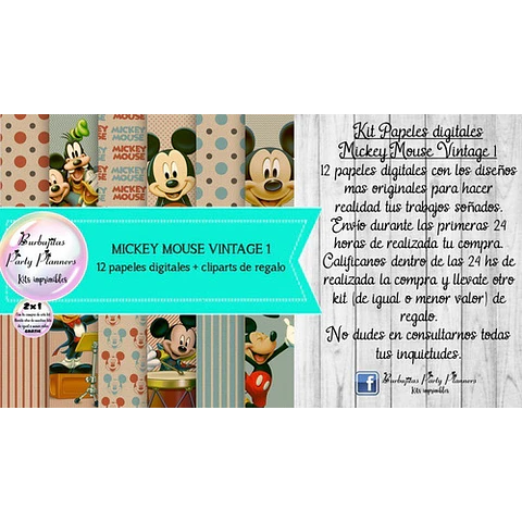 Papeles Fondos Digitales Mickey Mouse Vintage 1 Kit