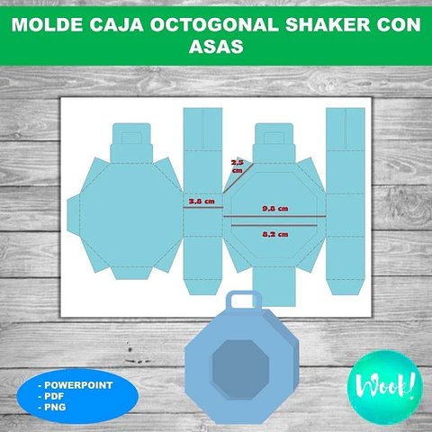 Kit Imprimible Molde Caja Octogonal Shaker Con Asas Editable