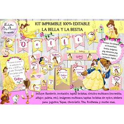 Kit Imprimible Candy Bar La Bella Y La Bestia 100% Editable