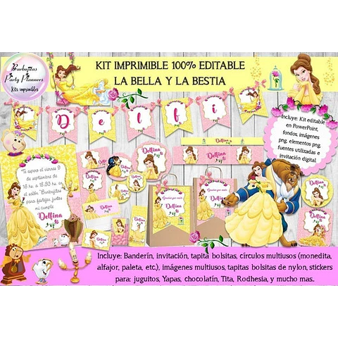 Kit Imprimible Candy Bar La Bella Y La Bestia 100% Editable