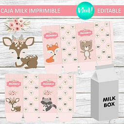 Caja Grande Milk Box Imprimible Animales Del Bosque 