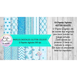 Papeles Fondos Digitales Glitter Brillo Celeste 