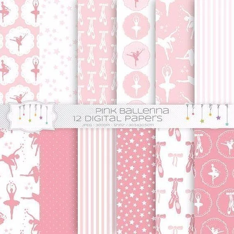 Kit Imprimible Bailarina Pink - 12 Fondos