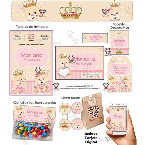 Kit Imprimible Osita Princesa Editable