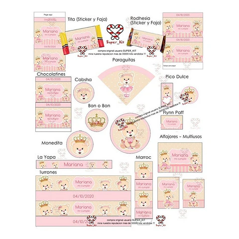 Kit Imprimible Osita Princesa Editable