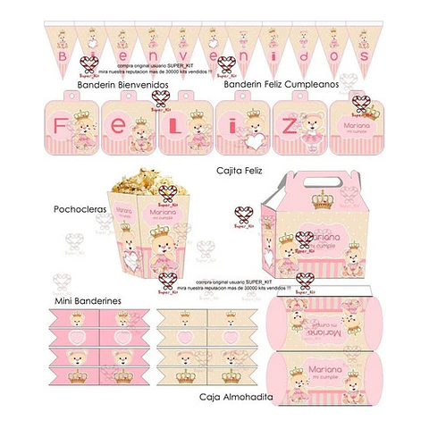Kit Imprimible Osita Princesa Editable