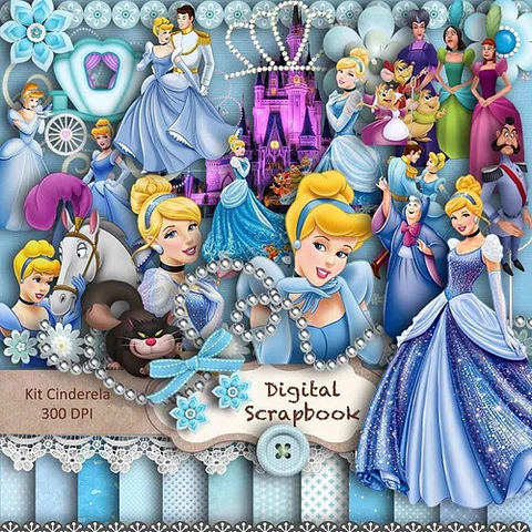 Kit Imprimible Cenicienta 23 Clipart- 13 Fondos- 32 Elementos