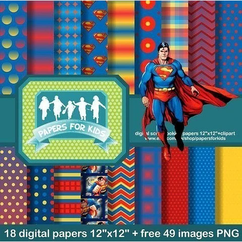 Kit Imprimible Superman 50 Clipart 18 Fondos