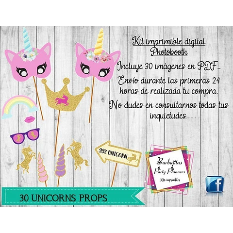 Unicornio Photo Booth Props - 30 Unicorn Props