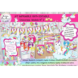 Kit Imprimible Candy Bar Unicornio Modelo 2 100% Editable