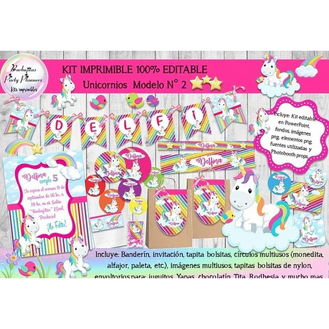Kit Imprimible Candy Bar Unicornio Modelo 2 100% Editable