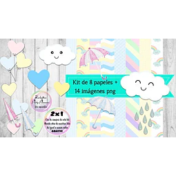 Cliparts Y Papeles Lluvia De Amor Mod. 5  Kit Imprimible