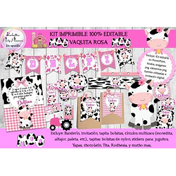 Kit Imprimible Candy Bar Vaca Vaquita Rosa 100% Editable