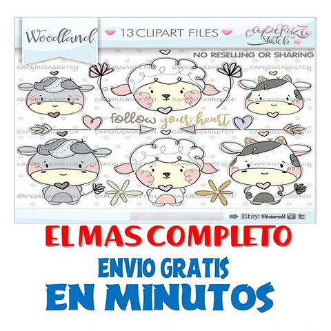 Pack Imágenes Clipart Tiernos Animalitos Granja Caperuza
