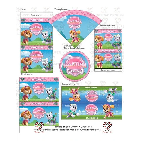 Kit Imprimible Skye Paw Patrol Patrulla Canina Editable