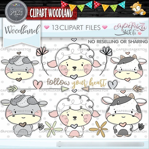 Pack Imágenes Clipart Tiernos Animalitos Granja Caperuza