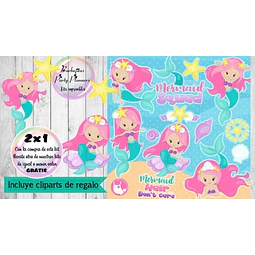 Clipart Mermaid Squad Sirenas - Kit Imprimibles