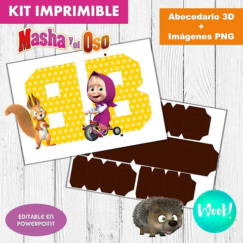 Kit Imprimible Letras 3d Editables Masha Y El Oso
