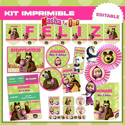 Kit Imprimible Masha Y El Oso Editable Deco Y Candy