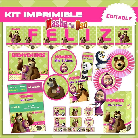 Kit Imprimible Masha Y El Oso Editable Deco Y Candy
