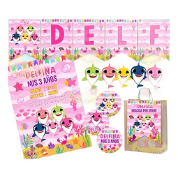 Kit Imprimible Baby Shark Nena Invitaciones Candy Editable