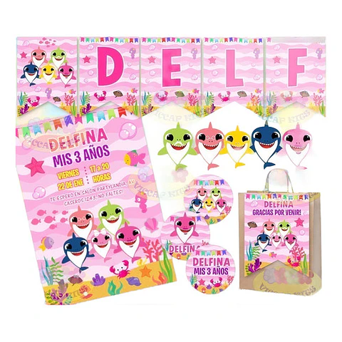 Kit Imprimible Baby Shark Nena Invitaciones Candy Editable