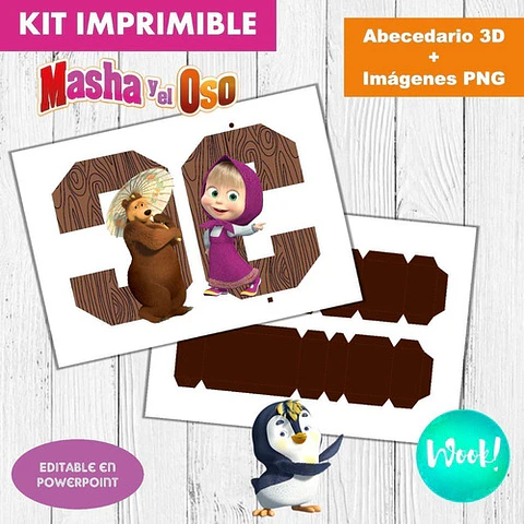 Kit Imprimible Letras 3d Editables Masha Y El Oso