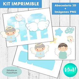 Kit Imprimible Letras 3d Editables Angelito Celeste Bautismo