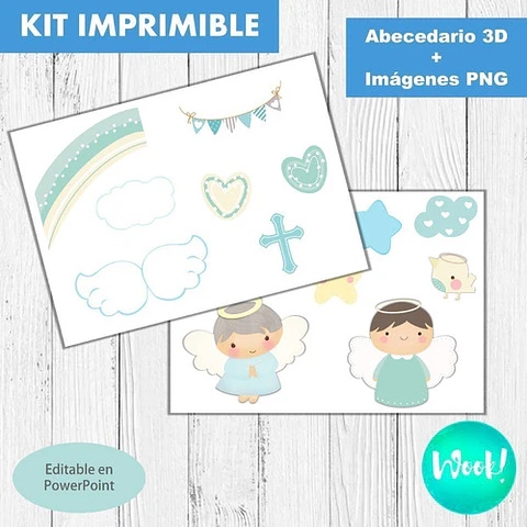 Kit Imprimible Letras 3d Editables Angelito Celeste Bautismo