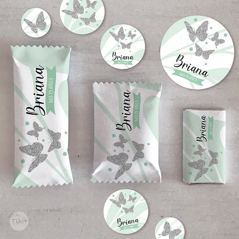 Kit Imprimible Mariposa Mariposas Verde Agua Candy Bar