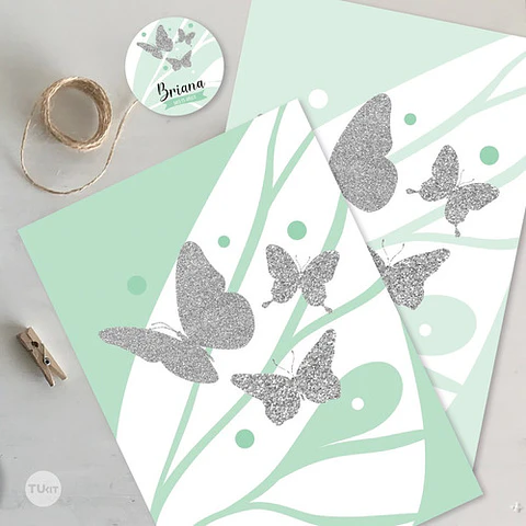 Kit Imprimible Mariposa Mariposas Verde Agua Candy Bar