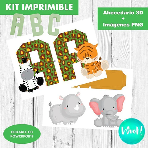 Kit Imprimible Animales De La Selva Letras 3d Editable +  