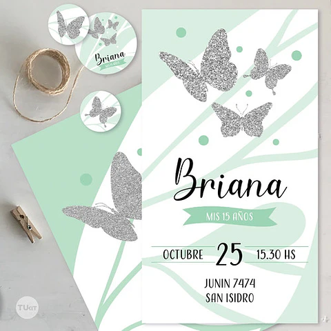 Kit Imprimible Mariposa Mariposas Verde Agua Candy Bar