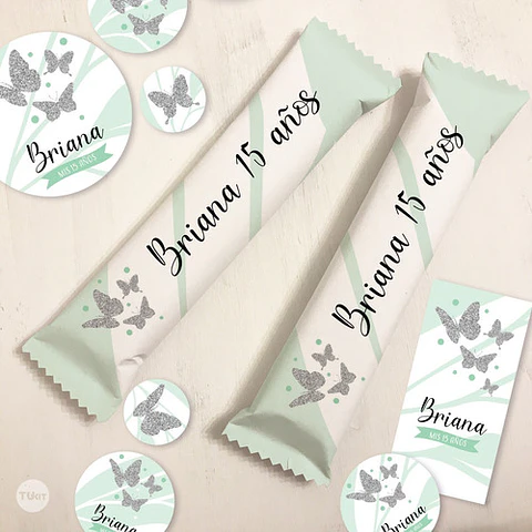 Kit Imprimible Mariposa Mariposas Verde Agua Candy Bar