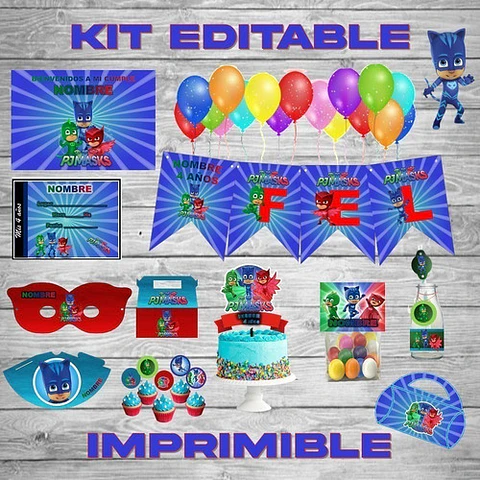 Kit Cumpleaños Pj Masks Personalizable Imprimible