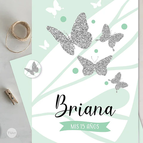 Kit Imprimible Mariposa Mariposas Verde Agua Candy Bar