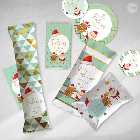 Kit Imprimible Navidad Verde Dorado - Candy Bar Tukit