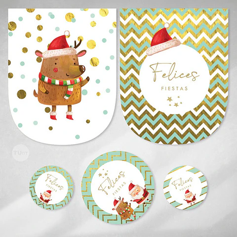 Kit Imprimible Navidad Verde Dorado - Candy Bar Tukit