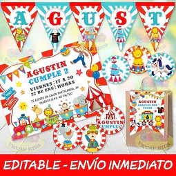 Kit Imprimible Circo Nene Invitaciones Candy Bar Editable