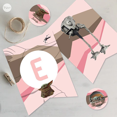Kit Imprimible Baby Yoda Rosa Tukit
