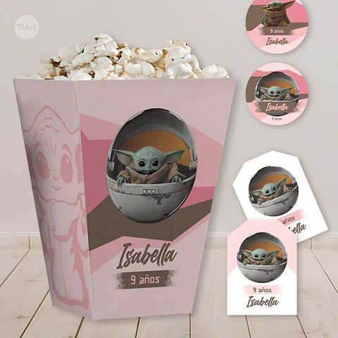Kit Imprimible Baby Yoda Rosa Tukit