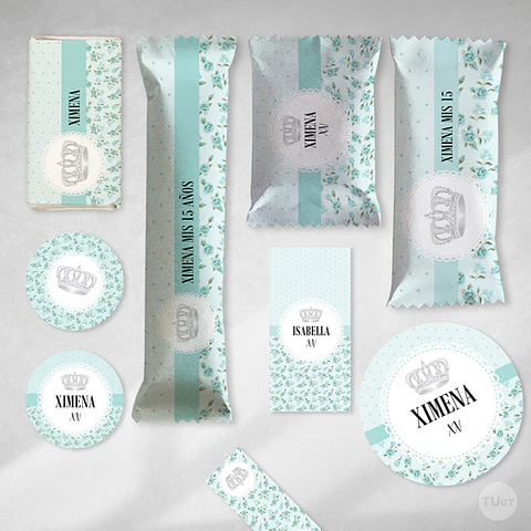 Kit Imprimible Coronita Flores Tiffany Candy Bar Tukit