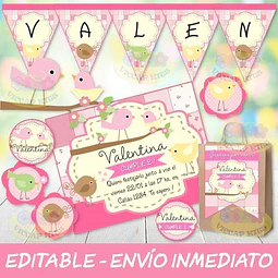 Kit Imprimible Pajaritos Nena Cumples Candy Bar Editable