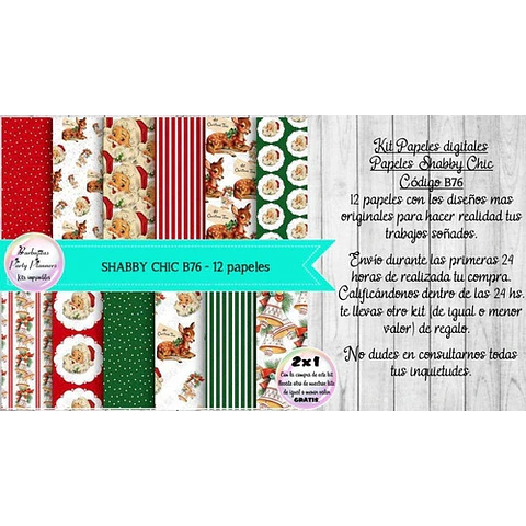 Papeles Digitales Shabby Chic Vintage Navidad B76