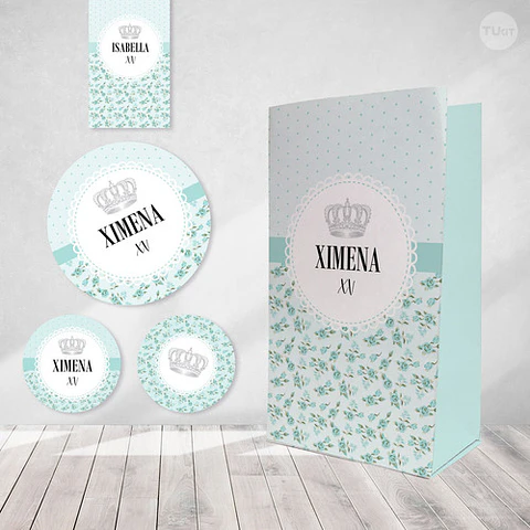 Kit Imprimible Coronita Flores Tiffany Candy Bar Tukit
