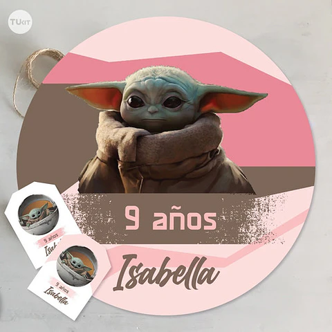 Kit Imprimible Baby Yoda Rosa Tukit