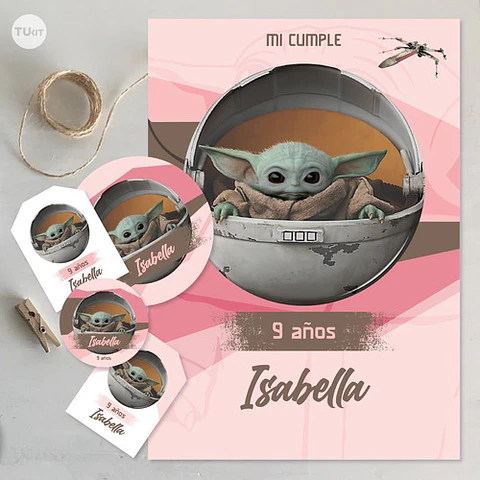 Kit Imprimible Baby Yoda Rosa Tukit
