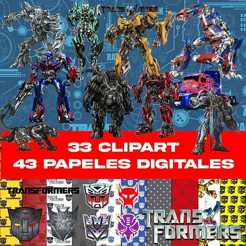 Kit Digital Transformers Clipart Png + Papeles Digitales